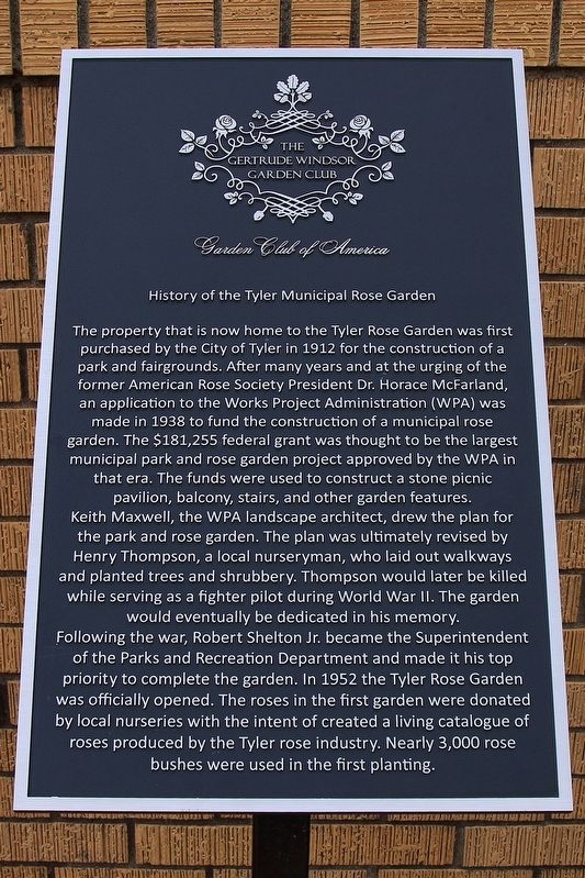 History of the Tyler Municipal Rose Garden Marker image. Click for full size.