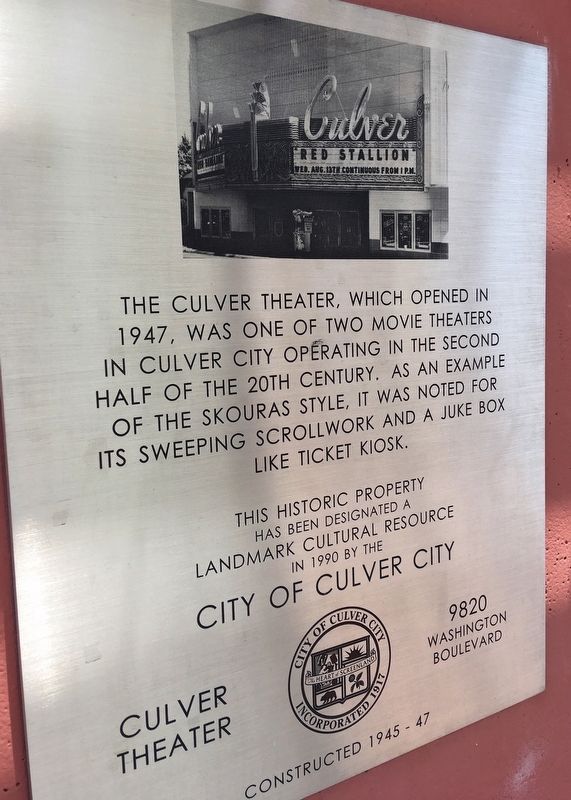 Culver Theater Marker image. Click for full size.