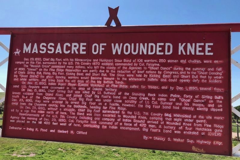 Massacre of Wounded Knee Marker. Click for full size. Massacre of Wounded Knee Marker image. Click for full size.