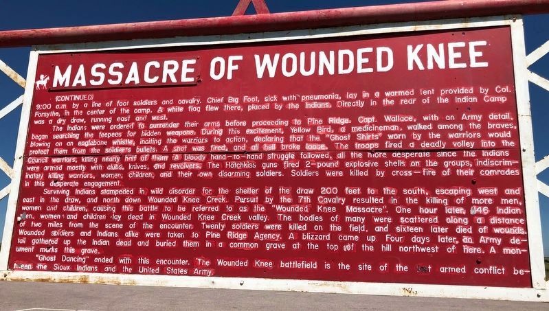 Massacre of Wounded Knee Marker. Click for full size. Massacre of Wounded Knee Marker image. Click for full size.