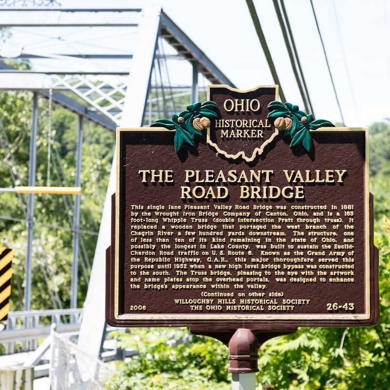 The Pleasant Valley Road Bridge Marker, side one image. Click for full size.