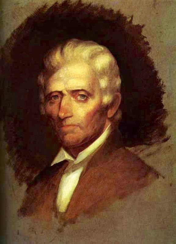Unfinished oil sketch of Daniel Boone. image. Click for full size.