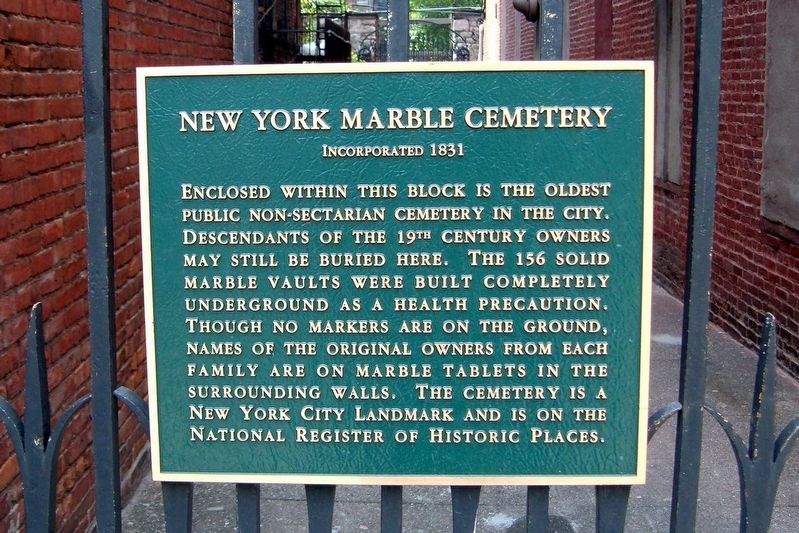 New York Marble Cemetery Marker at the entrance image. Click for full size.