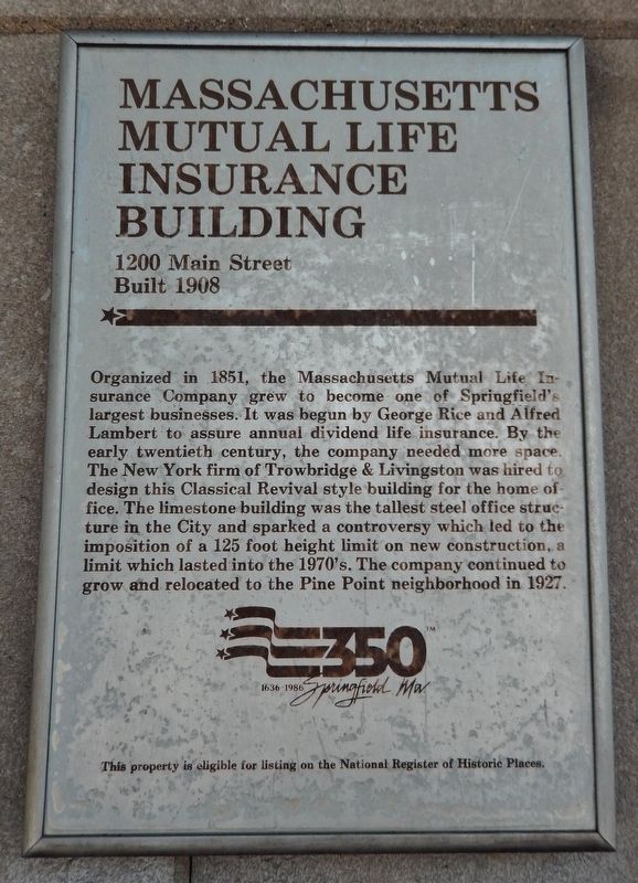 Massachusetts Mutual Life Insurance Building Marker image. Click for full size.