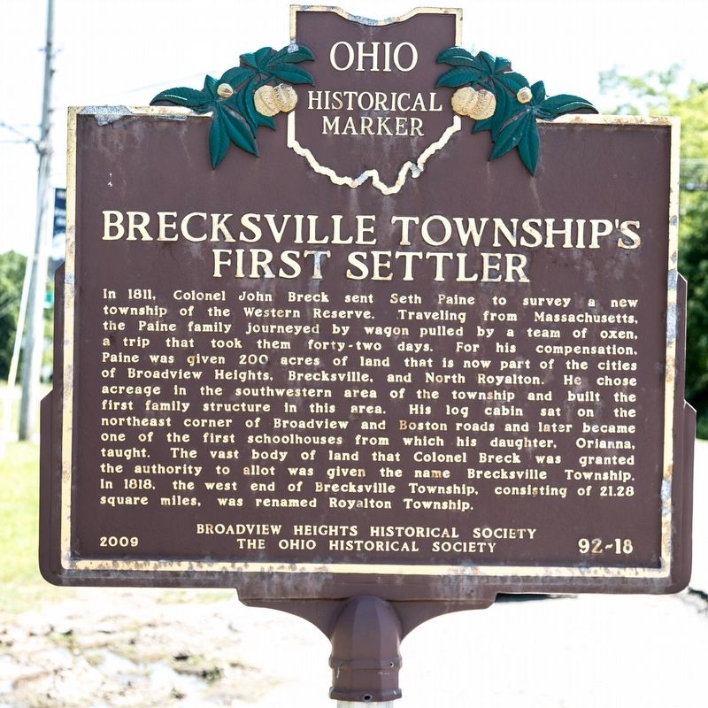 Brecksville Township’s First Settler Marker image. Click for full size.