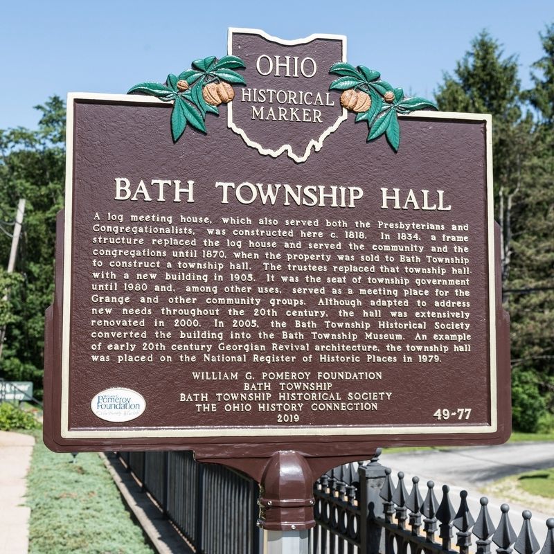Bath Township Hall side of marker image. Click for full size.