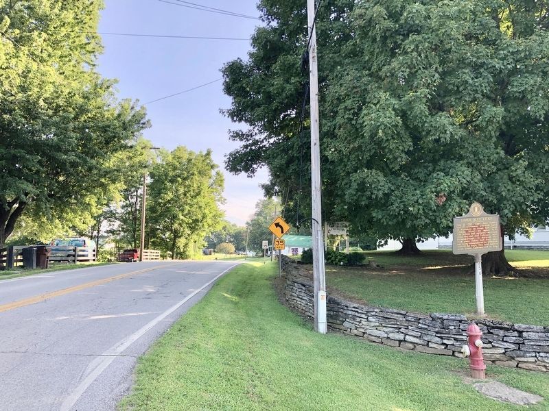 The view north on KY-36 with Moorefield United Methodist Church on right. image. Click for full size.