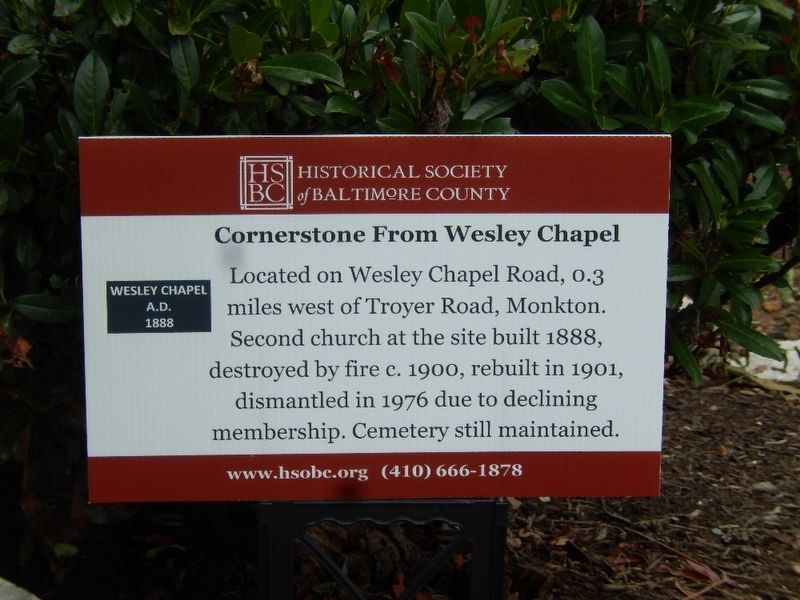 Cornerstone from Wesley Chapel Marker image. Click for full size.