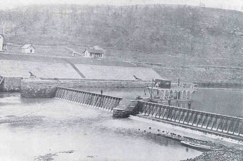 View of the needle dam and lock as originally built in 1896 at Louisa. image. Click for full size.