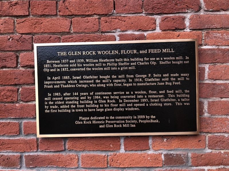 The Glen Rock Woolen, Flour, and Feed Mill Marker image. Click for full size.