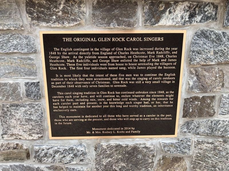 The Original Glen Rock Carol Singers Marker. Click for full size. The Original Glen Rock Carol Singers Marker image. Click for full size.
