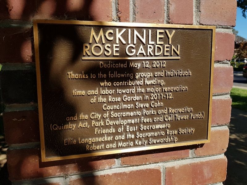 McKinley Rose Garden 2012 renovation plaque image. Click for full size.