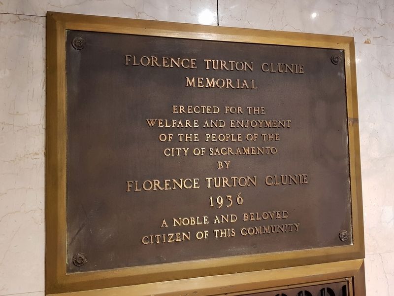 1936 Florence Turton Clunie Memorial plaque inside the building. Click for full size. 1936 Florence Turton Clunie Memorial plaque inside the building image. Click for full size.