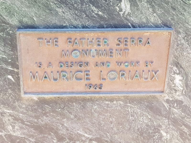 The Father Junipero Serra Monument sculptor's tablet image. Click for full size.