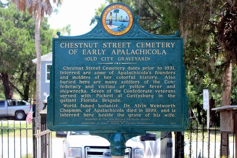 Chestnut Street Cemetery of Early Apalachicola Marker after restoration image. Click for full size.