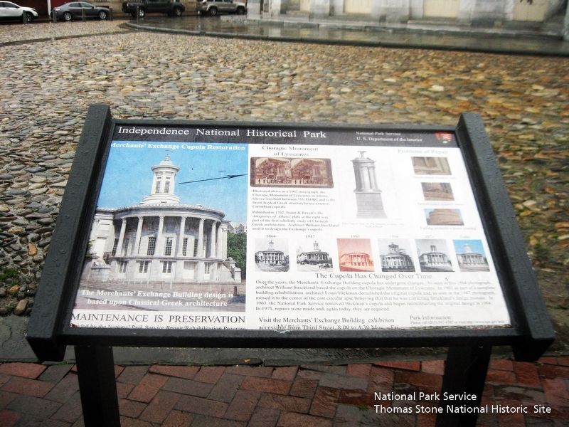 Merchants' Exchange Cupola Restoration Marker. Click for full size. Merchants' Exchange Cupola Restoration Marker image. Click for full size.