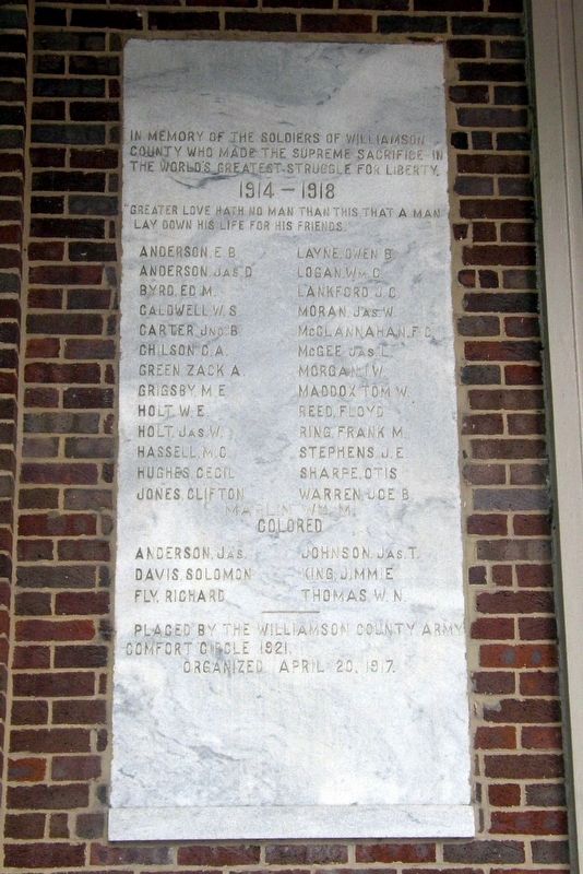 Williamson County World War I Memorial. Click for full size. Williamson County World War I Memorial image. Click for full size.