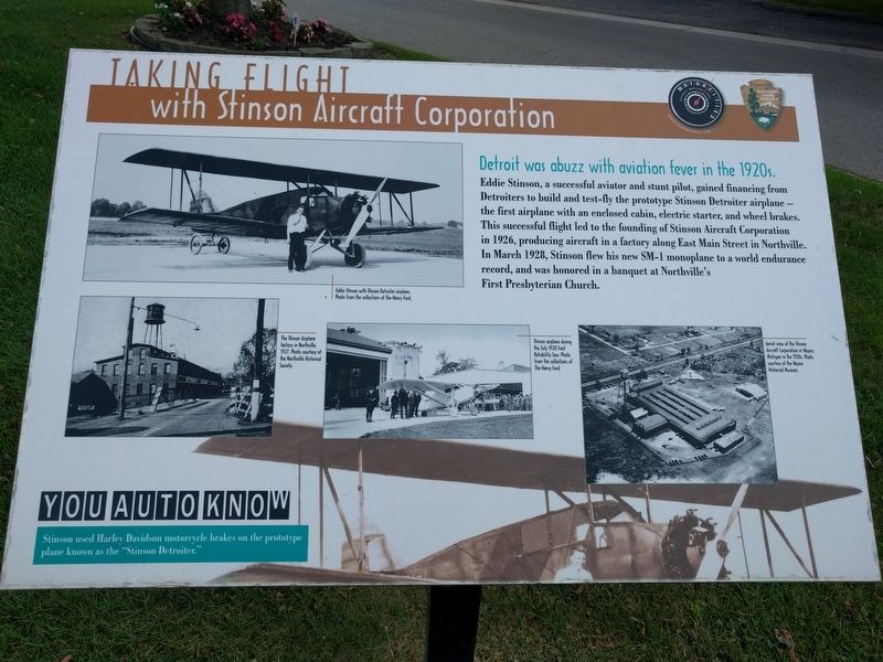 Taking Flight with Stinson Aircraft Corporation Marker image. Click for full size.