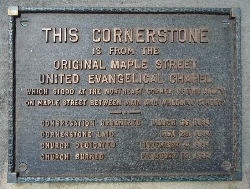 Maple Street United Evangelical Chapel Cornerstone Marker image. Click for full size.