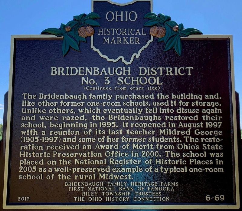 Bridenbaugh District #3 School Marker Reverse image. Click for full size.