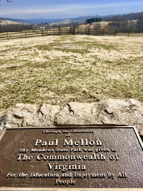 Plaque honoring Paul Mellon at Sky Meadows State Park. Click for full size. Plaque honoring Paul Mellon at Sky Meadows State Park image. Click for full size.