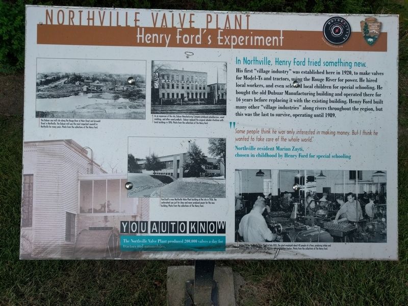 Northville Valve Plant: Henry Ford's Experiment Marker image. Click for full size.
