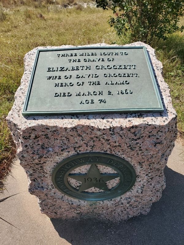 Three Miles South to the Grave of Elizabeth Crockett Marker image. Click for full size.