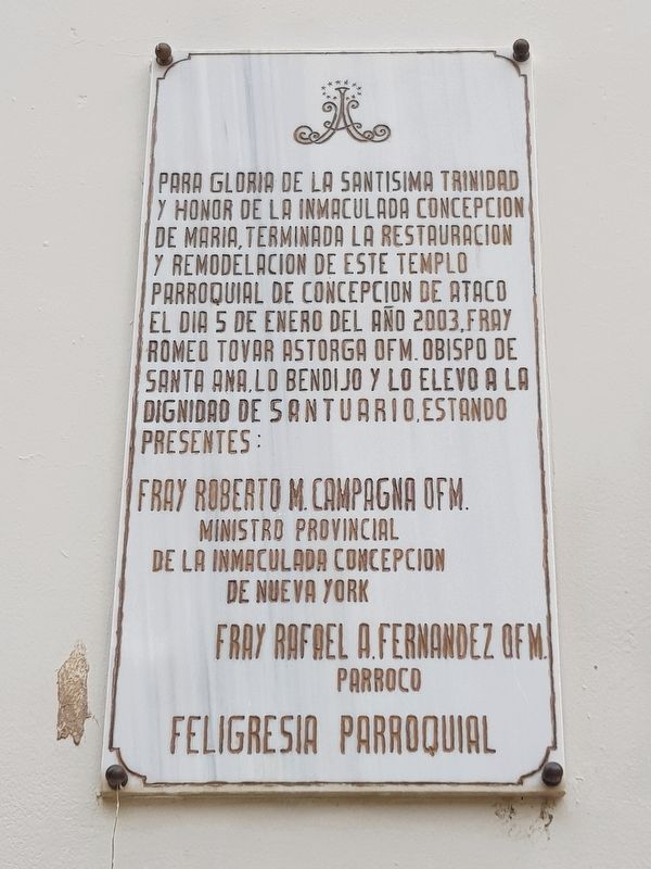 An additional Ataco Catholic Church 2003 restoration tablet image. Click for full size.