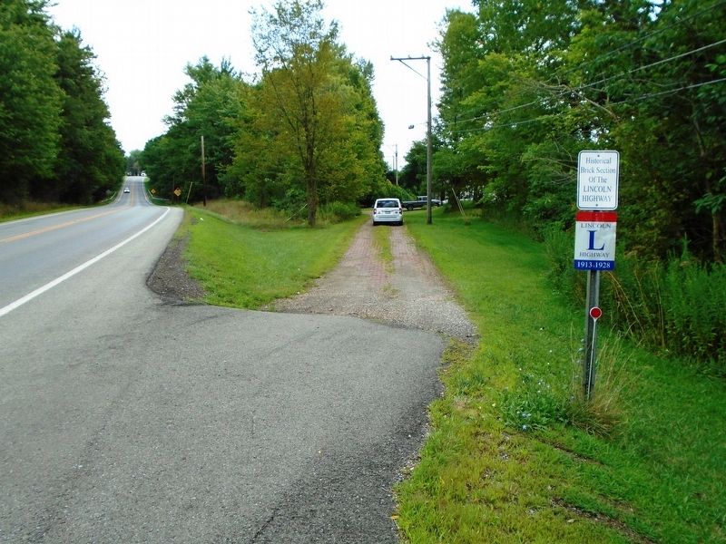 Historical Brick Section Of The LINCOLN HIGHWAY and Marker. Click for full size. Historical Brick Section Of The LINCOLN HIGHWAY and Marker image. Click for full size.