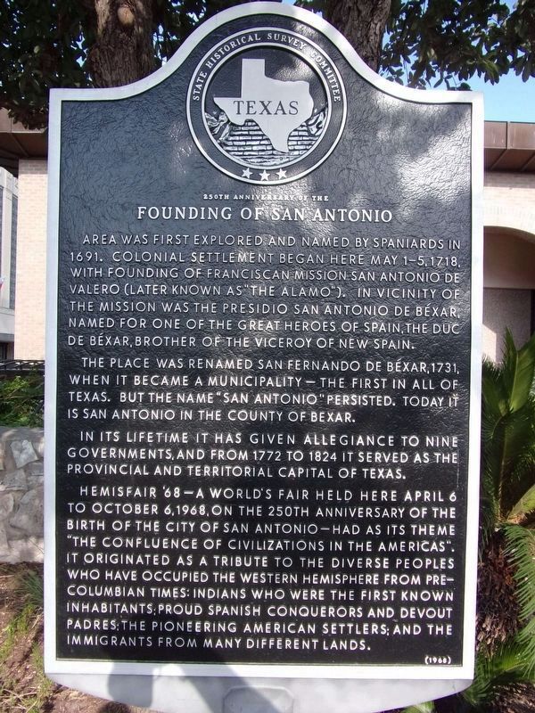 250th Anniversary of the Founding of San Antonio Marker (restored). Click for full size. 250th Anniversary of the Founding of San Antonio Marker (restored) image. Click for full size.