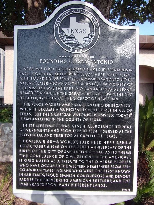 250th Anniversary of the Founding of San Antonio Marker (restored) image. Click for full size.