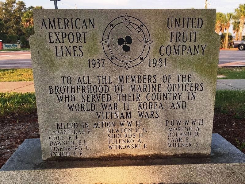 American Export Lines/United Fruit Company face of monument. Click for full size. American Export Lines/United Fruit Company face of monument image. Click for full size.