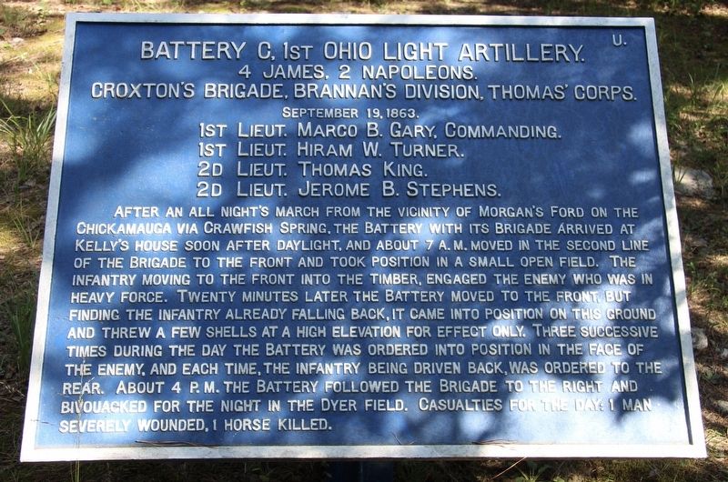 Battery C, 1st Ohio Light Artillery Marker. Click for full size. Battery C, 1st Ohio Light Artillery Marker image. Click for full size.