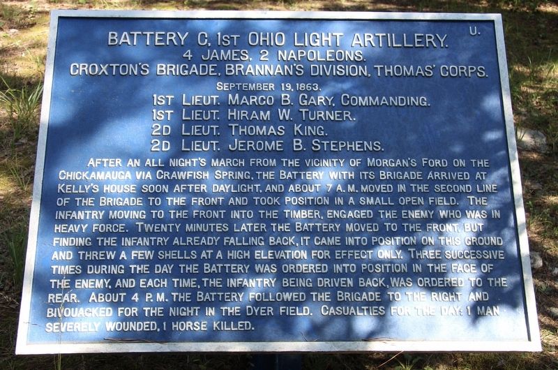 Battery C, 1st Ohio Light Artillery Marker image. Click for full size.