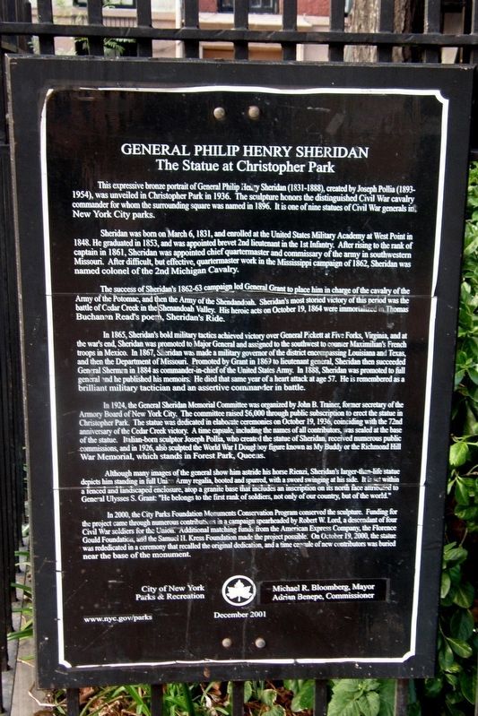 New York City Parks & Recreation General Philip Henry Sheridan marker image. Click for full size.
