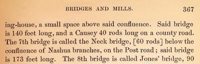 Mention of the Neck Bridge in the 1879 "History of the Town of Lancaster, Massachusetts:..." image. Click for full size.