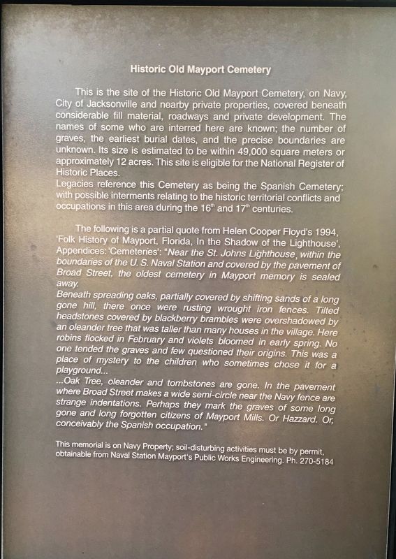 Historic Old Mayport Cemetery Marker image. Click for full size.
