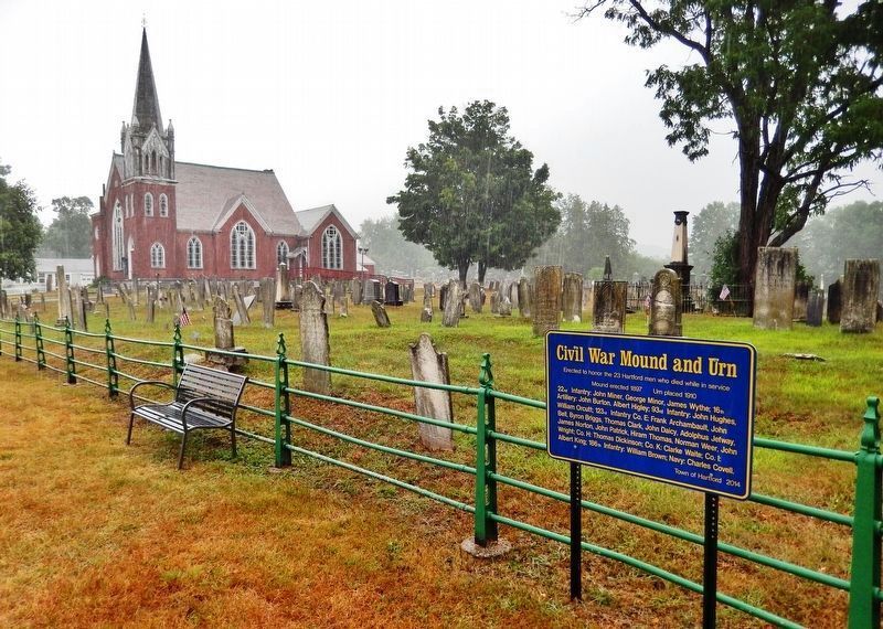 Civil War Mound and Urn Marker<br>(<i>northeast view • Hartford Baptist Church in background</i>) image. Click for full size.