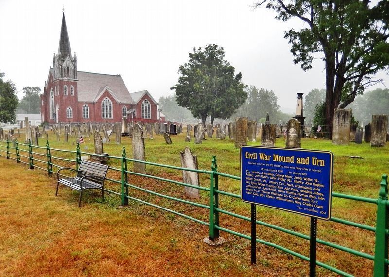 Civil War Mound and Urn Marker<br>(<i>northeast view � Hartford Baptist Church in background</i>) image. Click for full size.