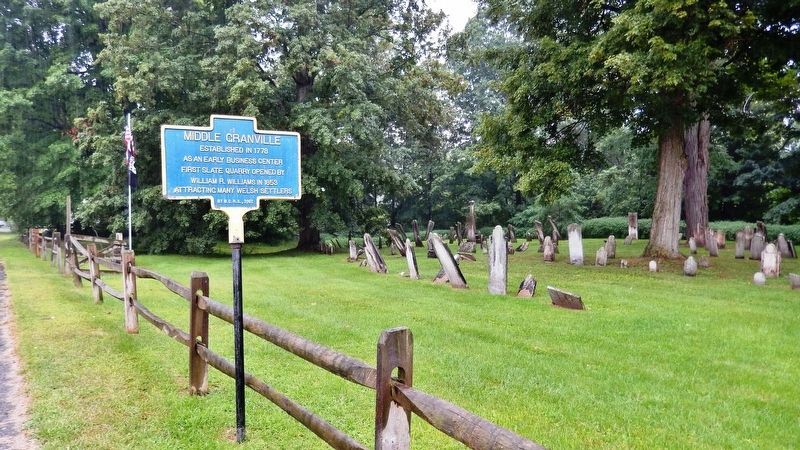 Middle Granville Marker<br>(<i>wide view • Main Street on left • cemetery on right</i>) image. Click for full size.