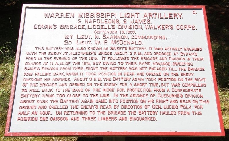 Warren Mississippi Light Artillery Marker image. Click for full size.