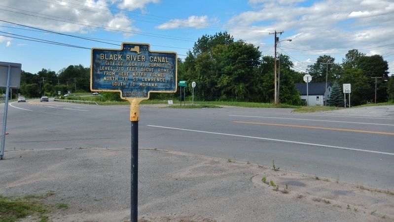 Black River Canal Marker<br>(<i>wide view looking north • New York Route 12 in background</i>) image. Click for full size.