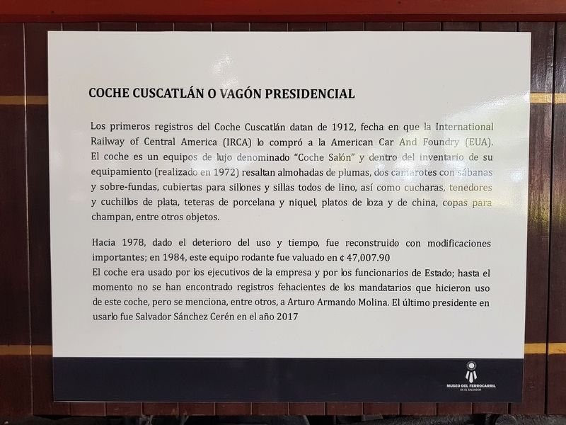 The Cuscatlán Car or Presidential Wagon Marker image. Click for full size.