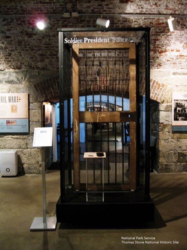 Exhibit on the Confinement of Jefferson Davis called "Soldier, President, Traitor, Rebel".. Click for full size. Exhibit on the Confinement of Jefferson Davis called "Soldier, President, Traitor, Rebel". image. Click for full size.