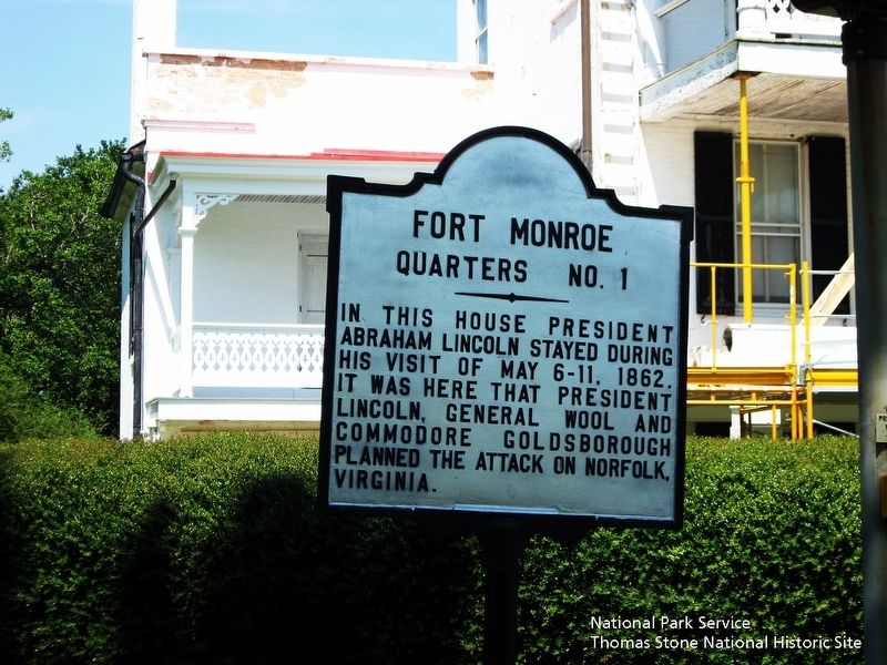 Fort Monroe Marker and Quarters No. 1 exterior.. Click for full size. Fort Monroe Marker and Quarters No. 1 exterior. image. Click for full size.