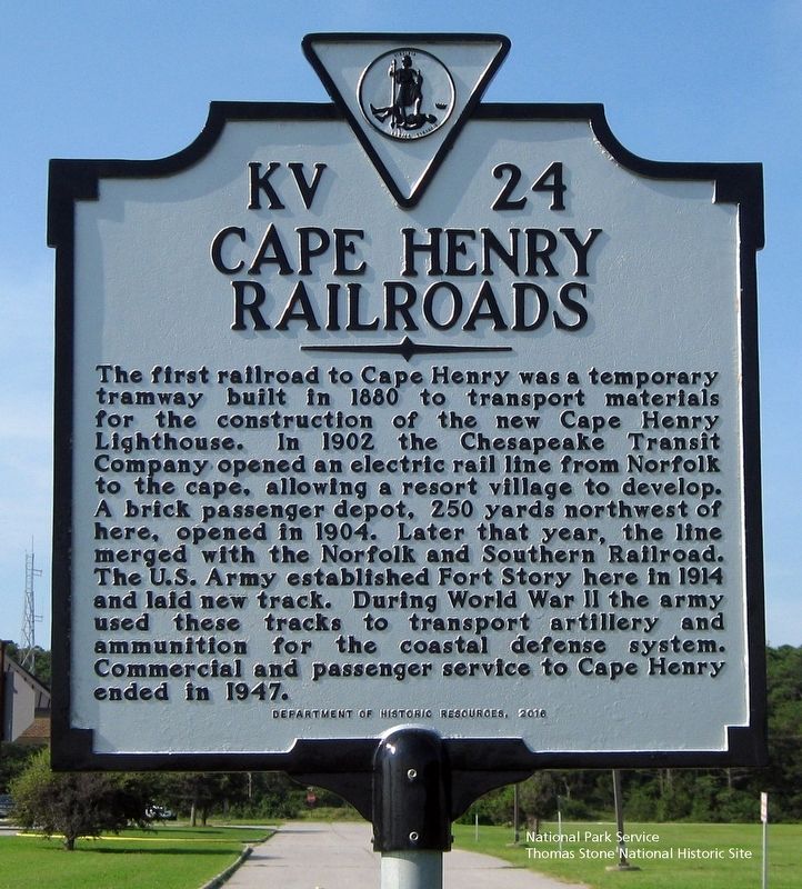 Cape Henry Railroad Marker. Click for full size. Cape Henry Railroad Marker image. Click for full size.