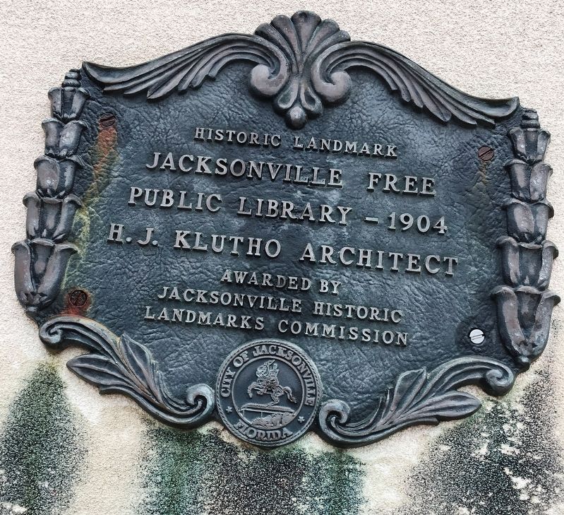Jacksonville Free Public Library 1904 plaque image. Click for full size.