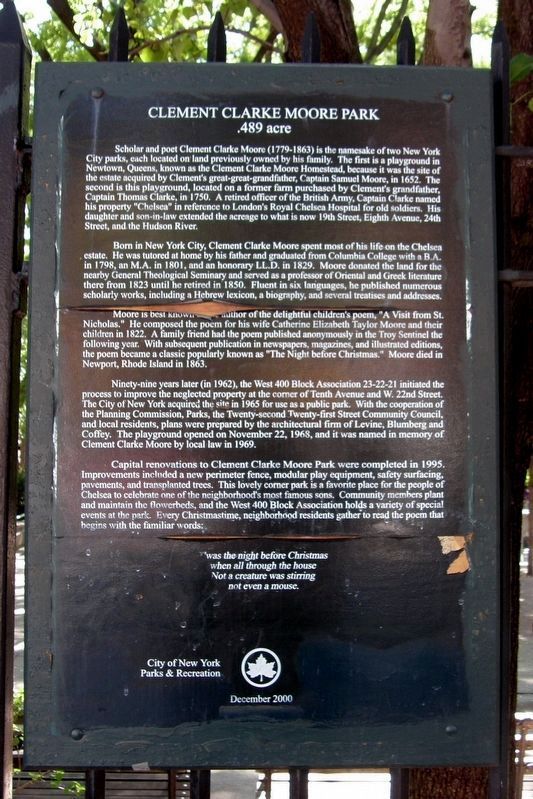 Clement Clarke Moore Park Marker image. Click for full size.
