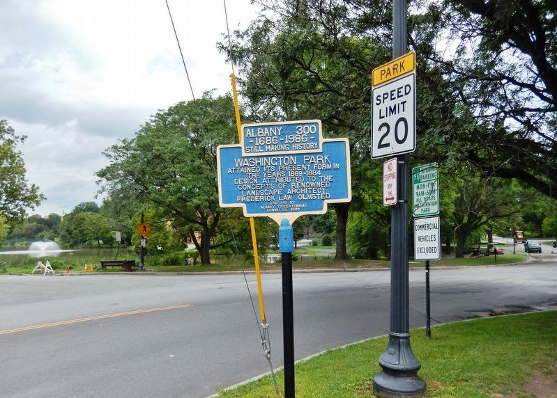 Washington Park Marker<br>(<i>wide view looking north • Washington Park Lake in background</i>). Click for full size. Washington Park Marker<br>(<i>wide view looking north • Washington Park Lake in background</i>) image. Click for full size.