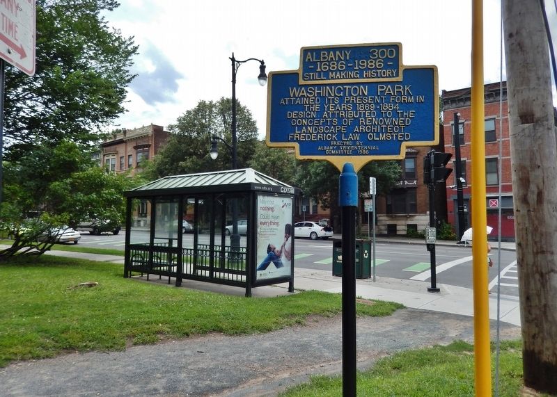 Washington Park Marker<br>(<i>wide view looking south Madison Street in background</i>). Click for full size. Washington Park Marker<br>(<i>wide view looking south Madison Street in background</i>) image. Click for full size.